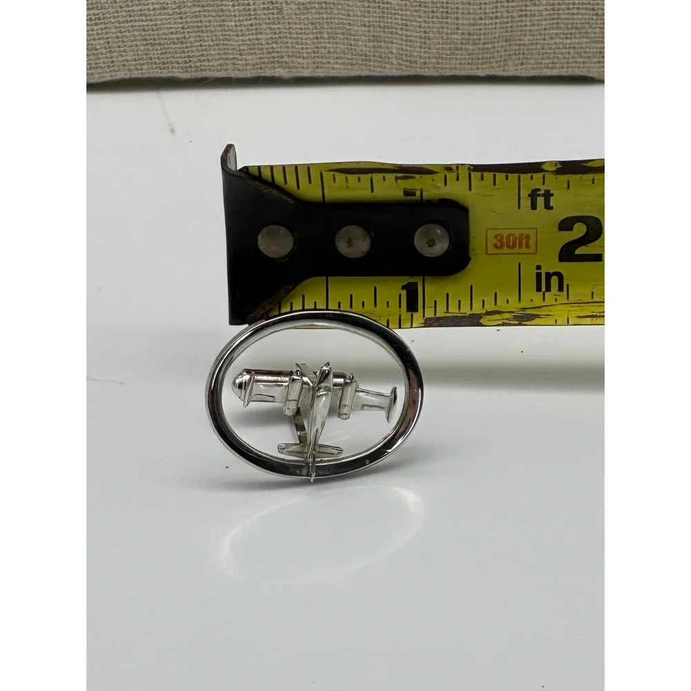 Vintage Silver Tone Cufflink Lot Airplane Pilot Oval & Square Etched 2 Pairs